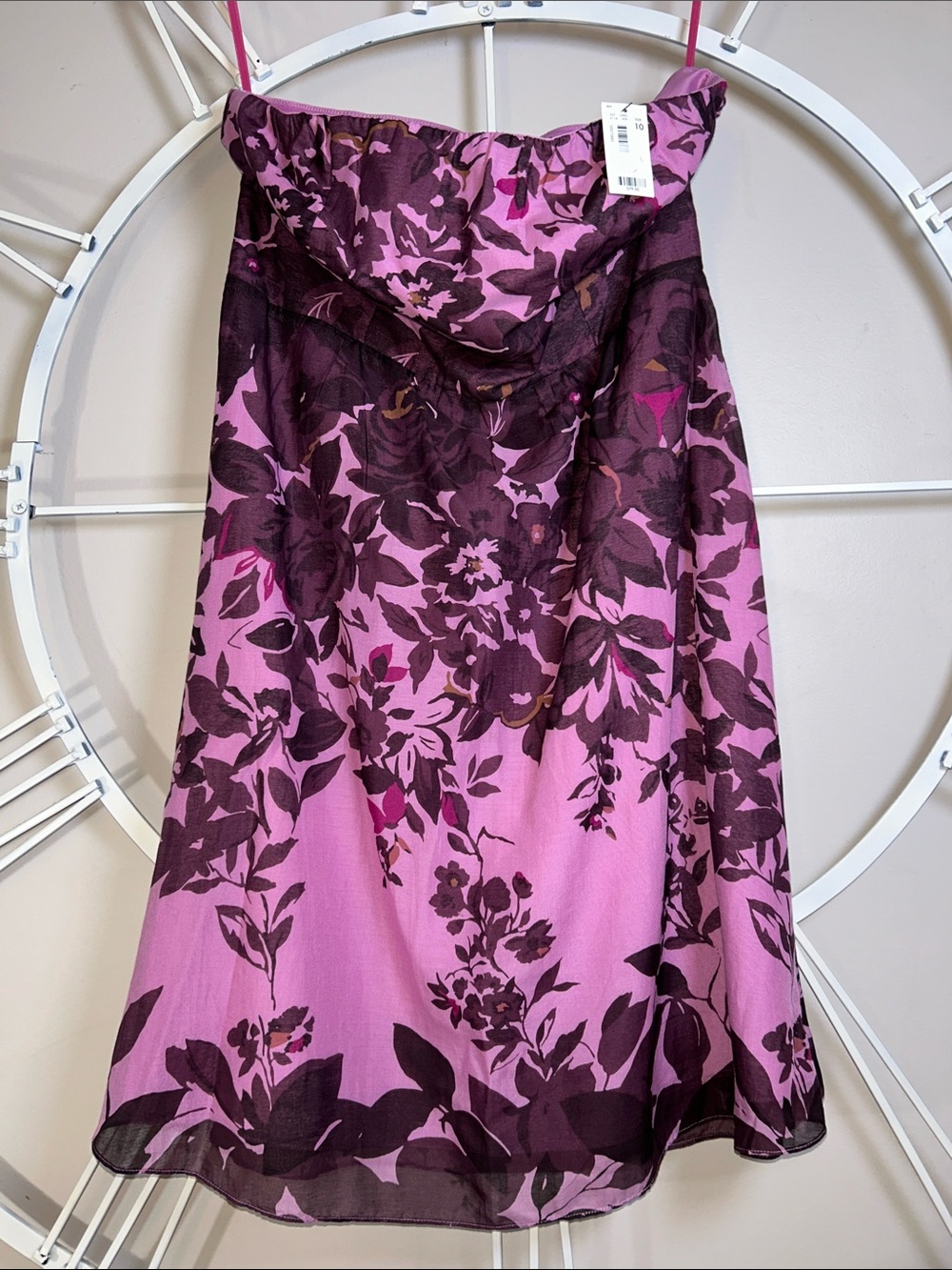 NWT The Limited Cotton Silk Blend Pink Floral Strapless Dress with Plum Accents